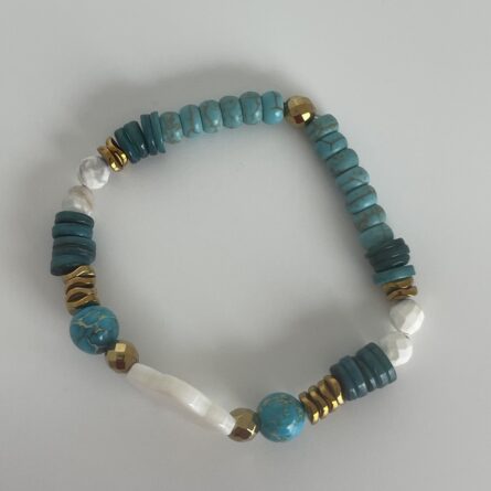 Bracelet Nacre "Fleur" doré et bleu – Image 2