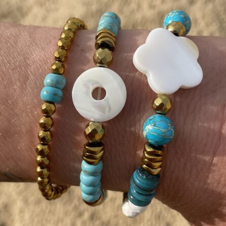 Bracelet Nacre "Bouée" doré et bleu – Image 3